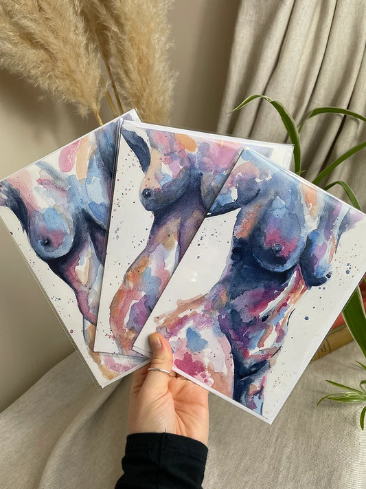 Set of 3 Watercolour Nudie Greetings Card