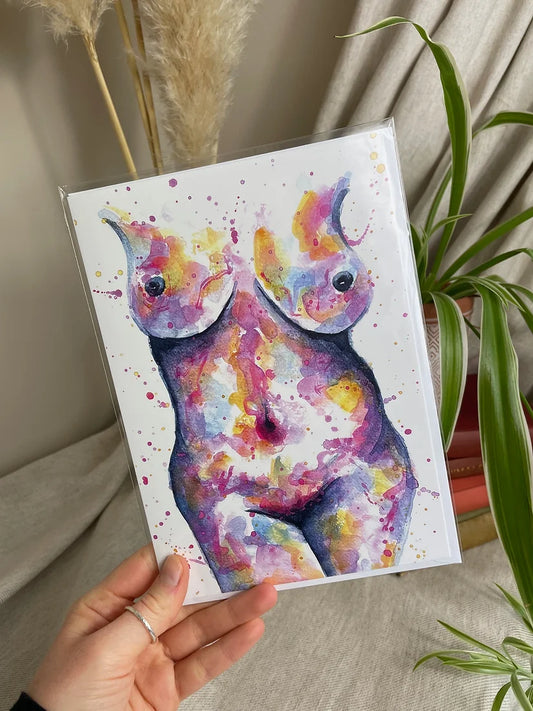 Watercolour Nudie 'Playful' Greetings Card