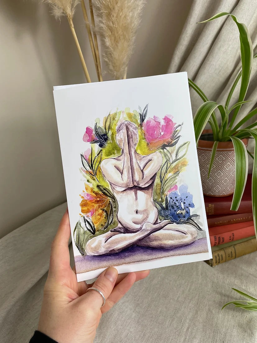 Watercolour Yoga Greetings Card - Lotus Pose